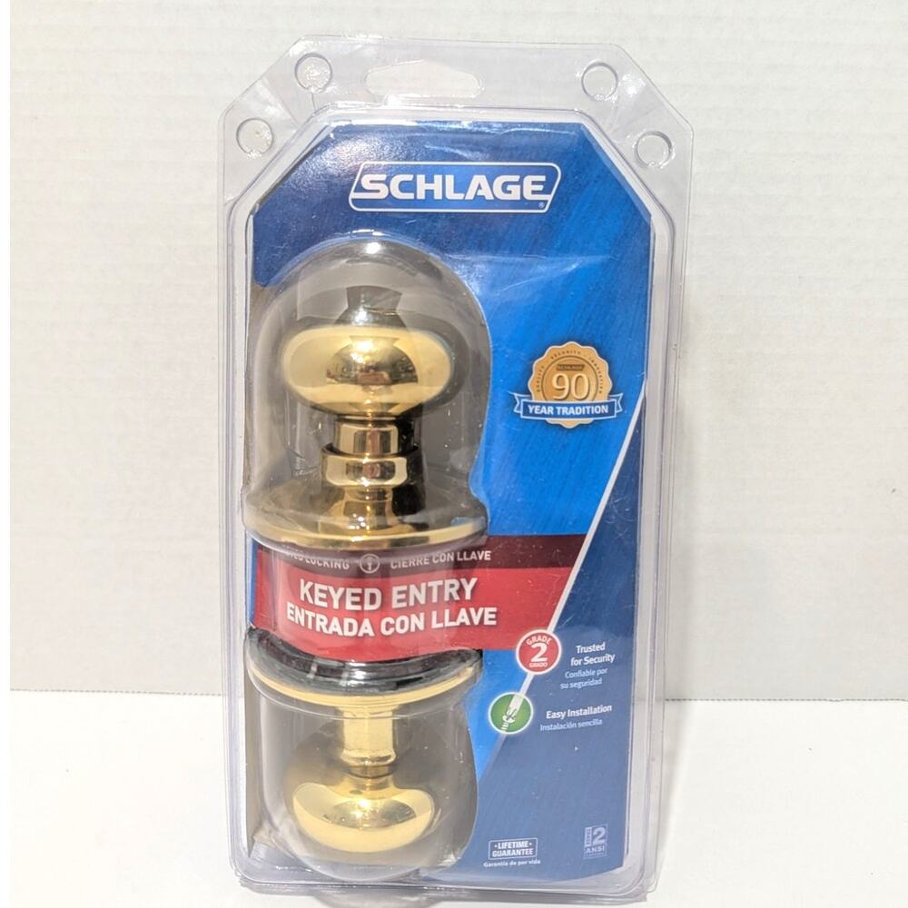 Schlage Keyed Entrance Door Lock Brass Finish 85086 Plymouth Knob Unused